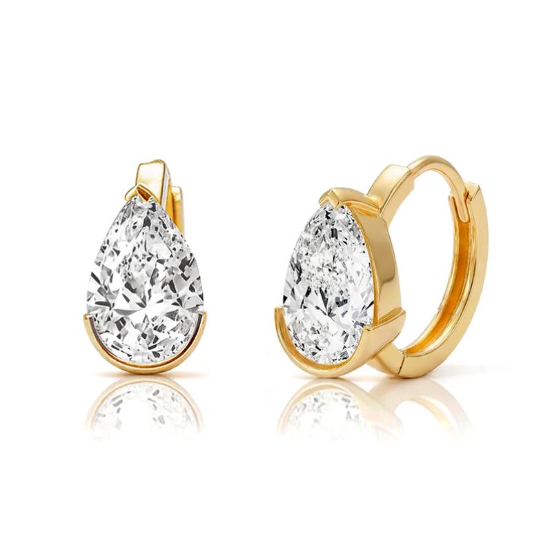 Half Bezel Pear Moissanite Hoop Earrings