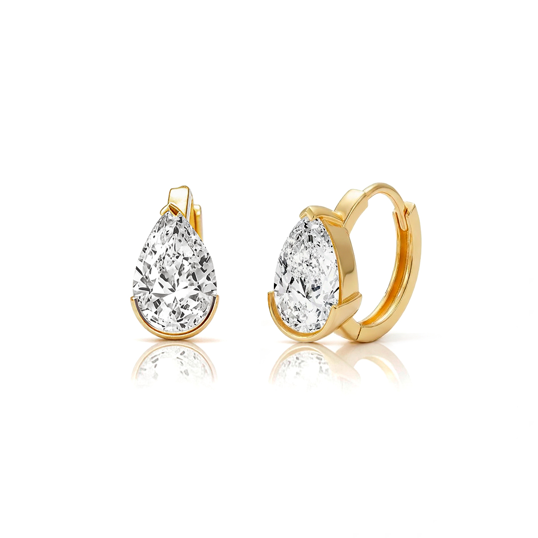 Half Bezel Pear Moissanite Hoop Earrings