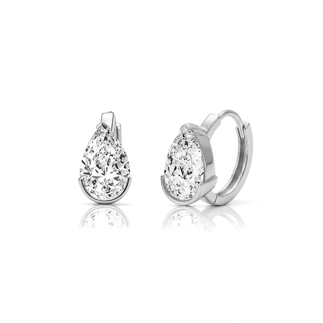 Half Bezel Pear Moissanite Hoop Earrings