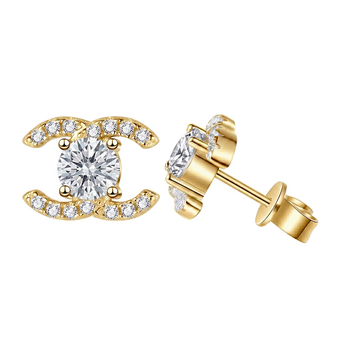 Double C Moissanite Stud Earrings