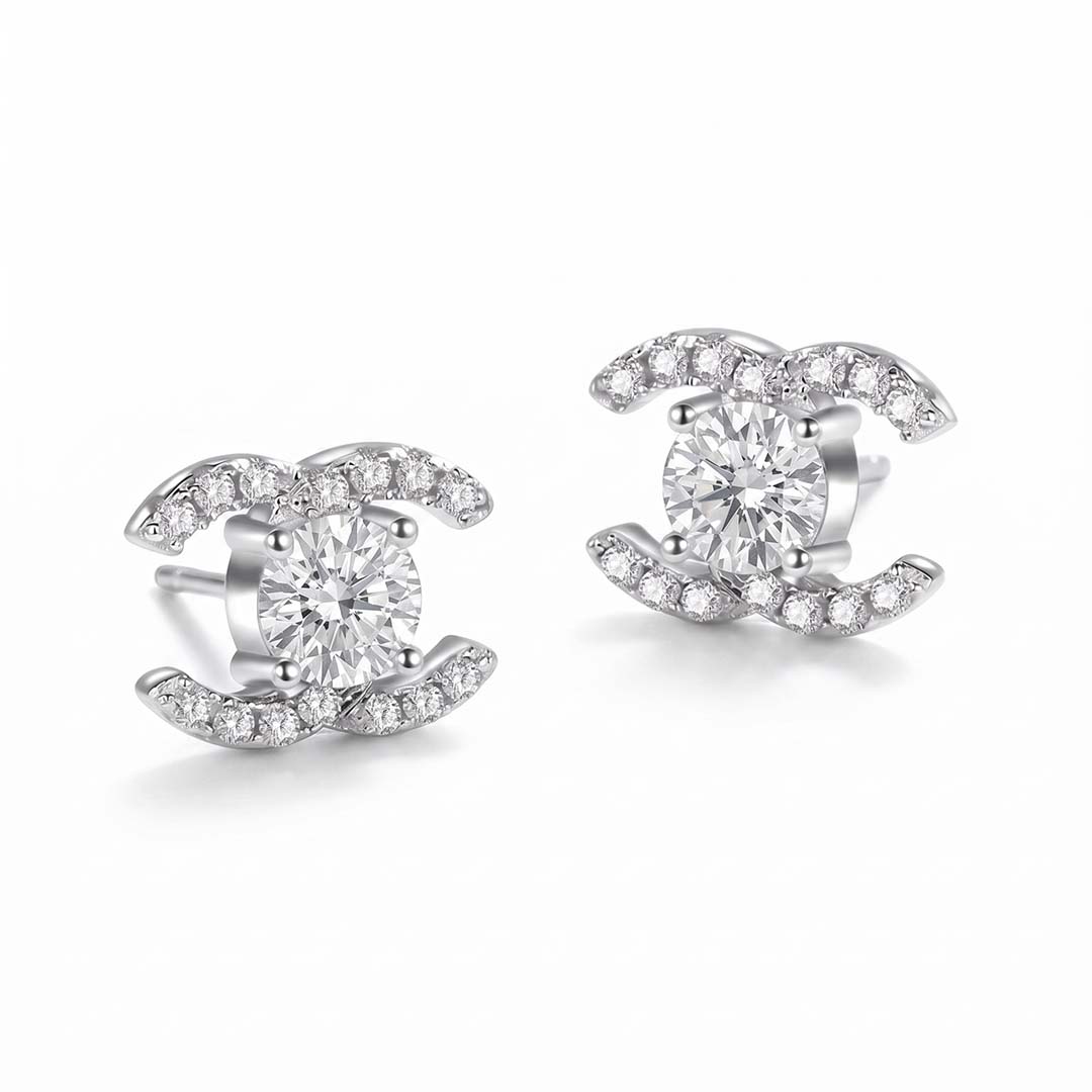 Double C Moissanite Stud Earrings