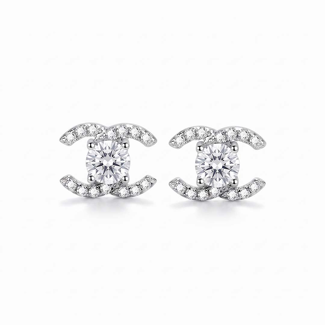 Double C Moissanite Stud Earrings