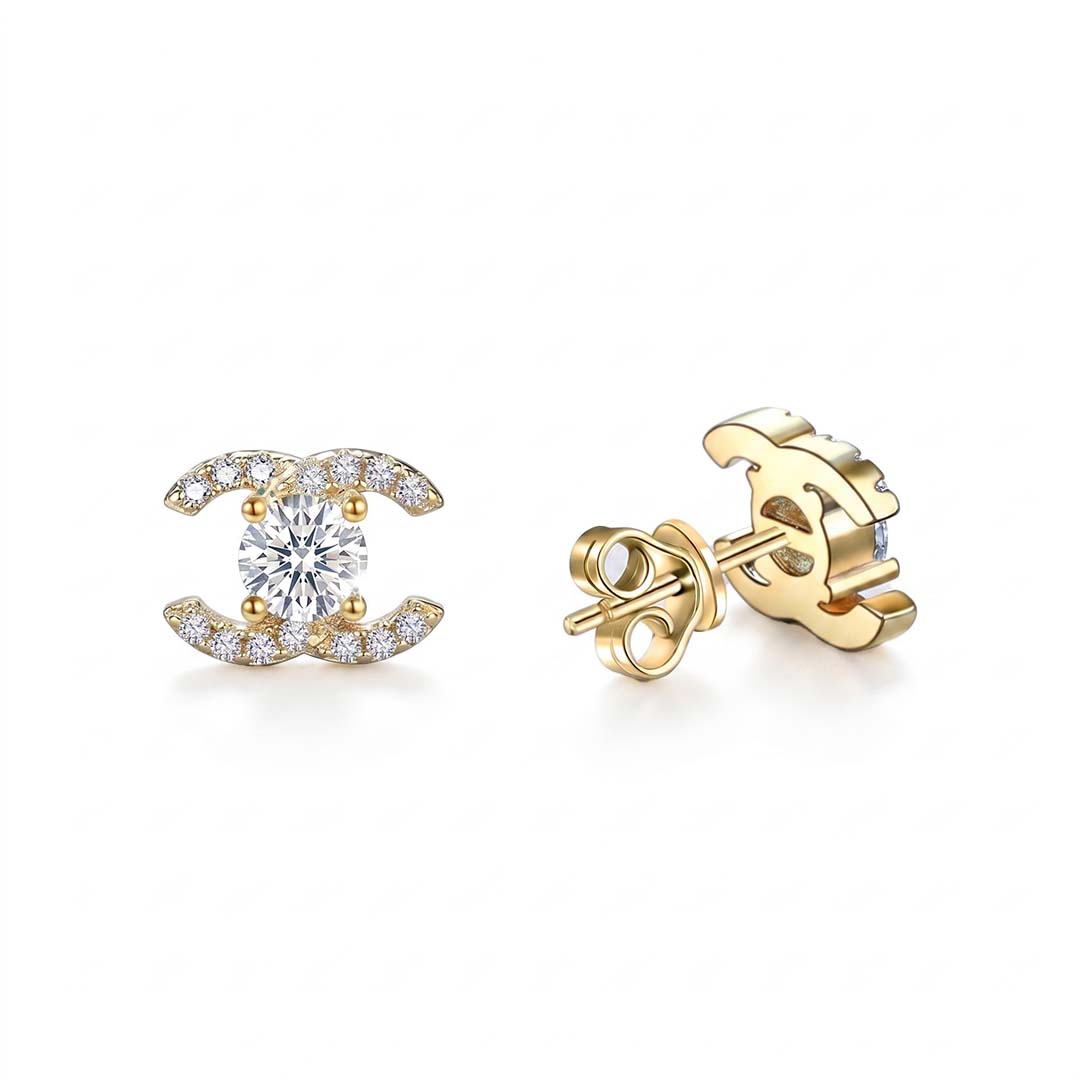 Double C Moissanite Stud Earrings