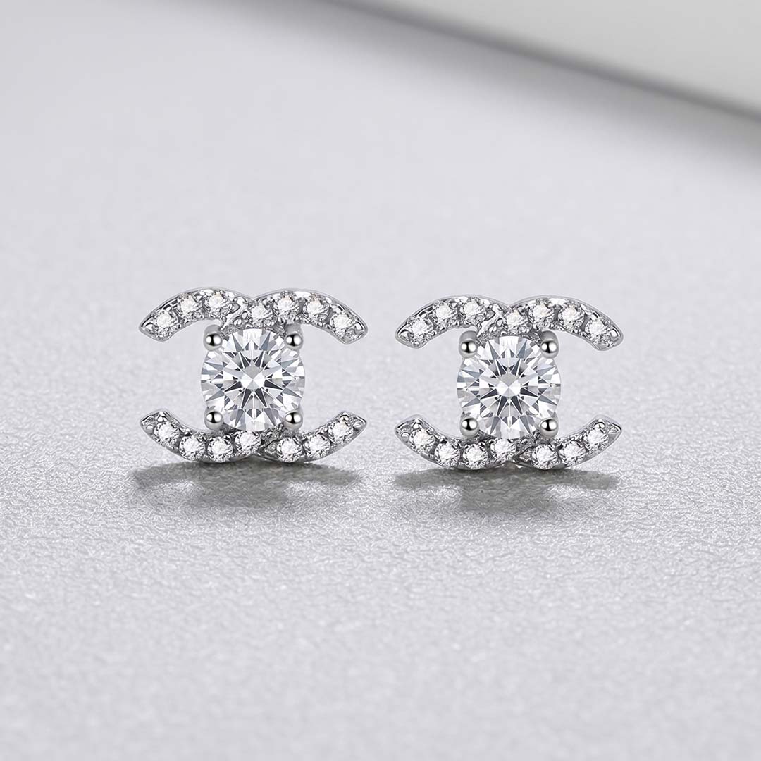 Double C Moissanite Stud Earrings