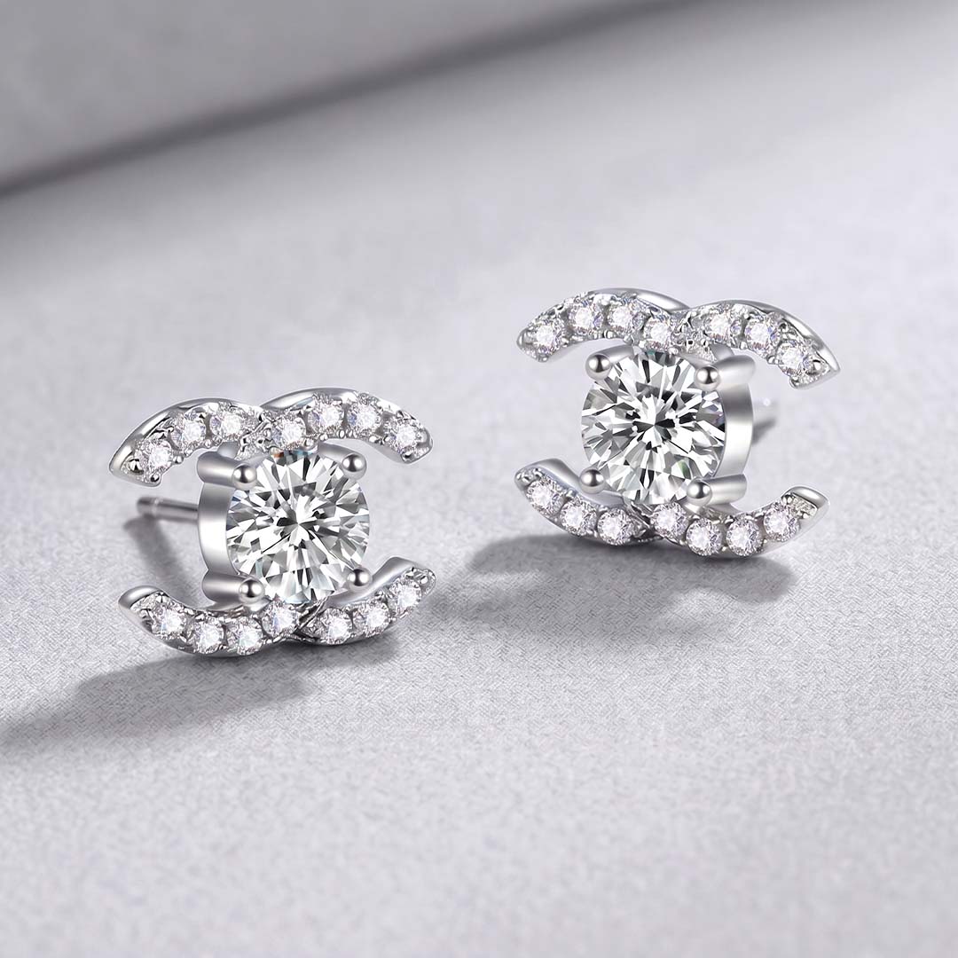 Double C Moissanite Stud Earrings
