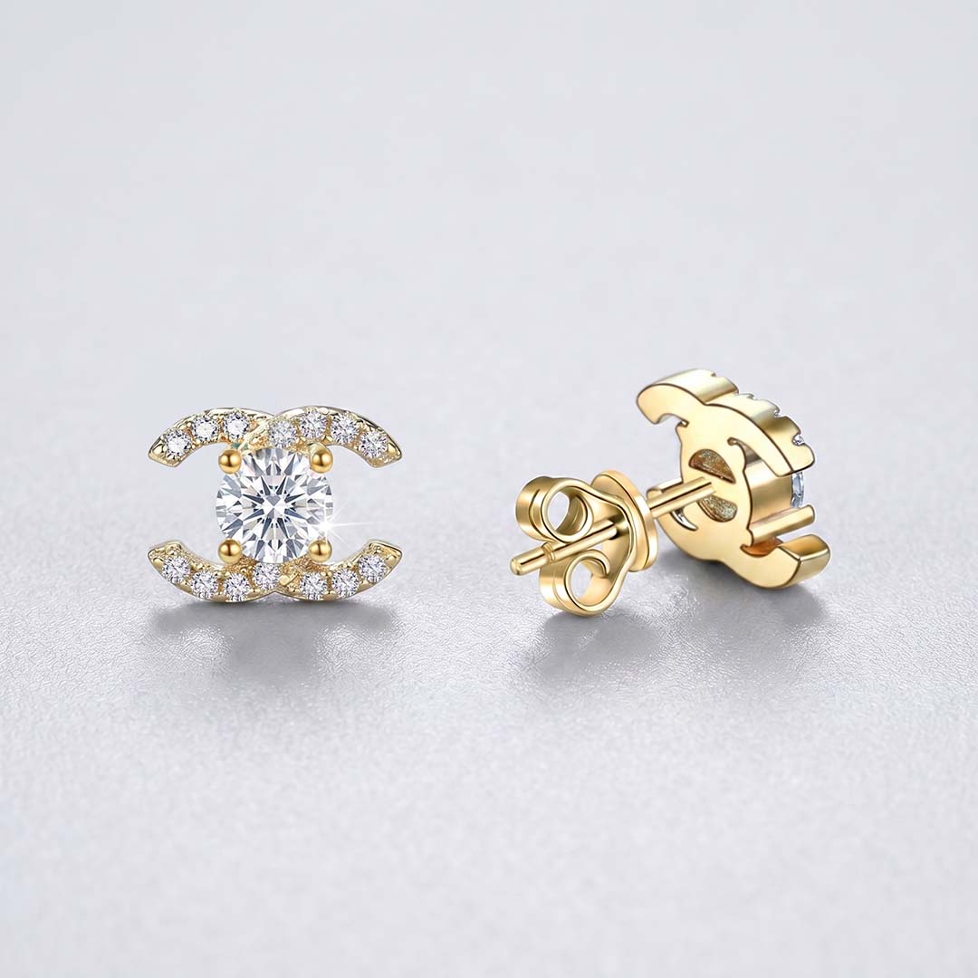 Double C Moissanite Stud Earrings