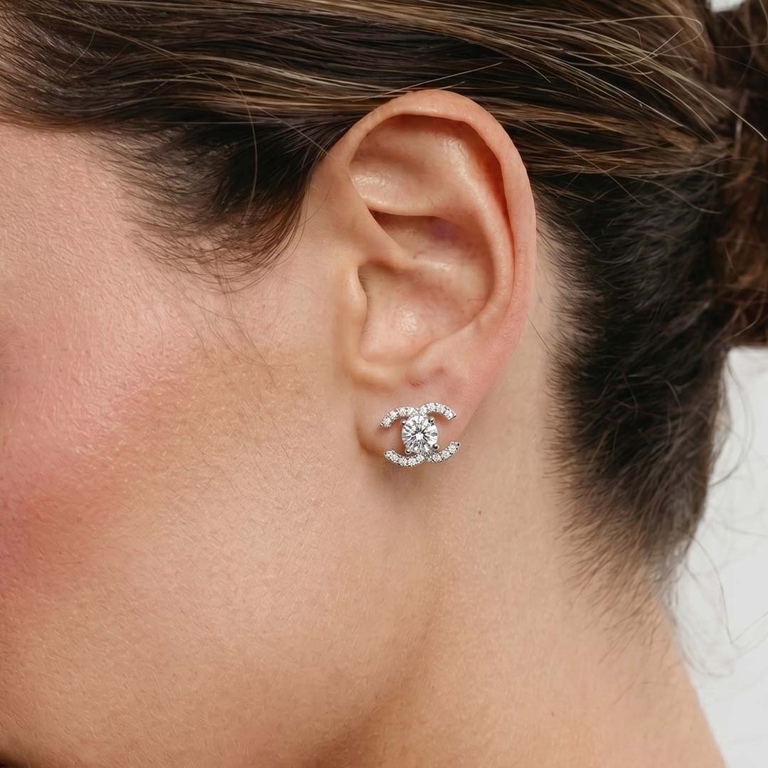 Double C Moissanite Stud Earrings