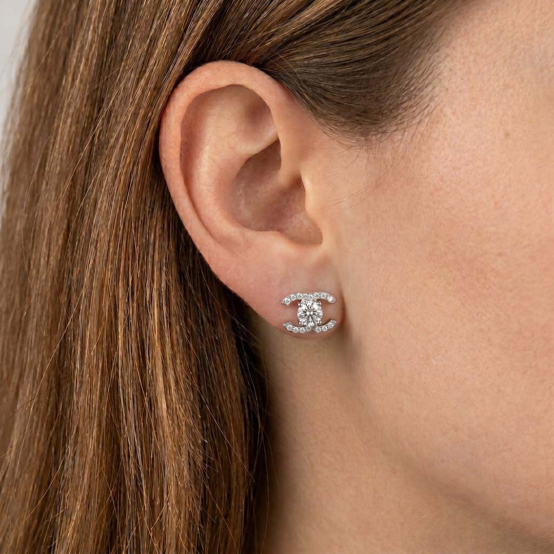 Double C Moissanite Stud Earrings