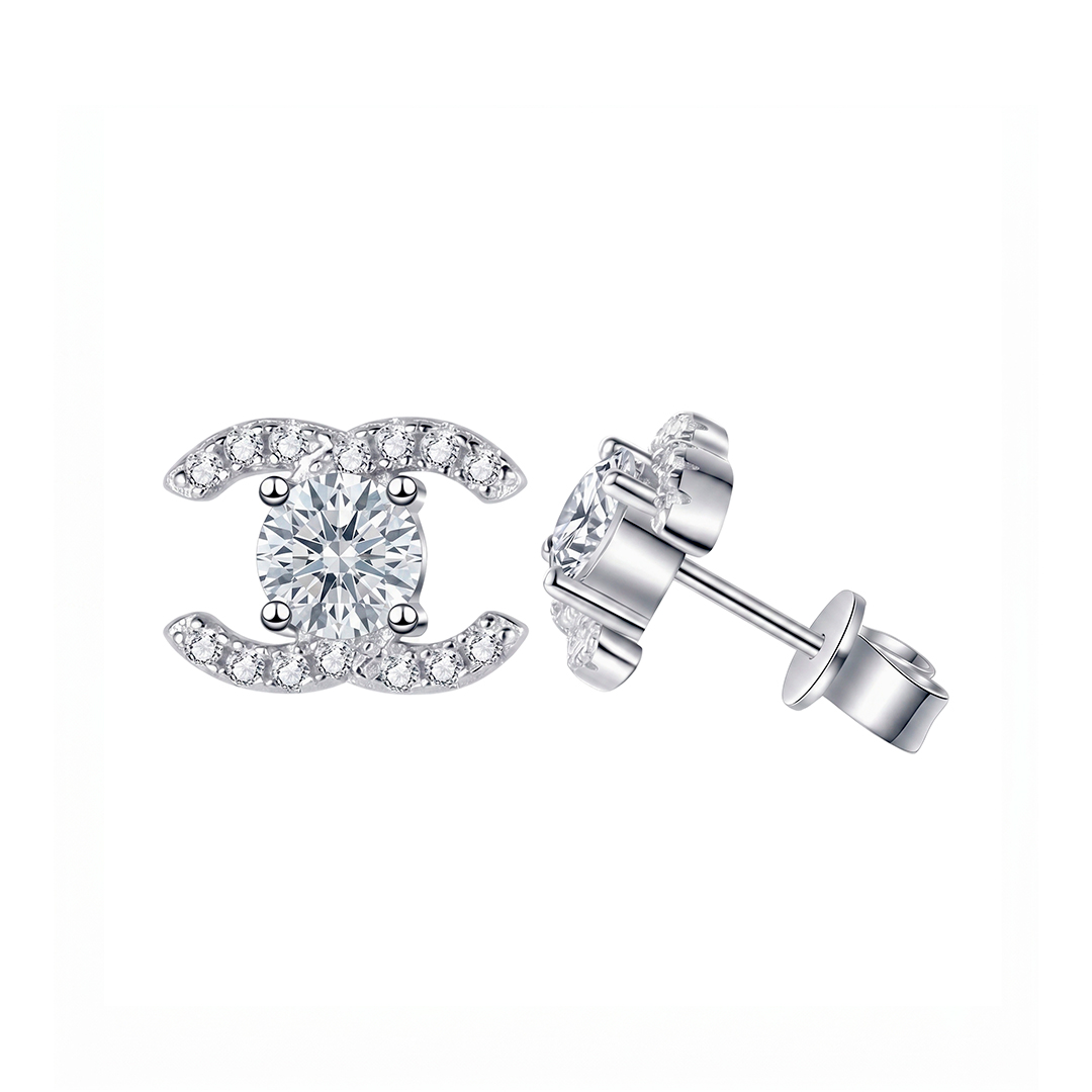 Double C Moissanite Stud Earrings