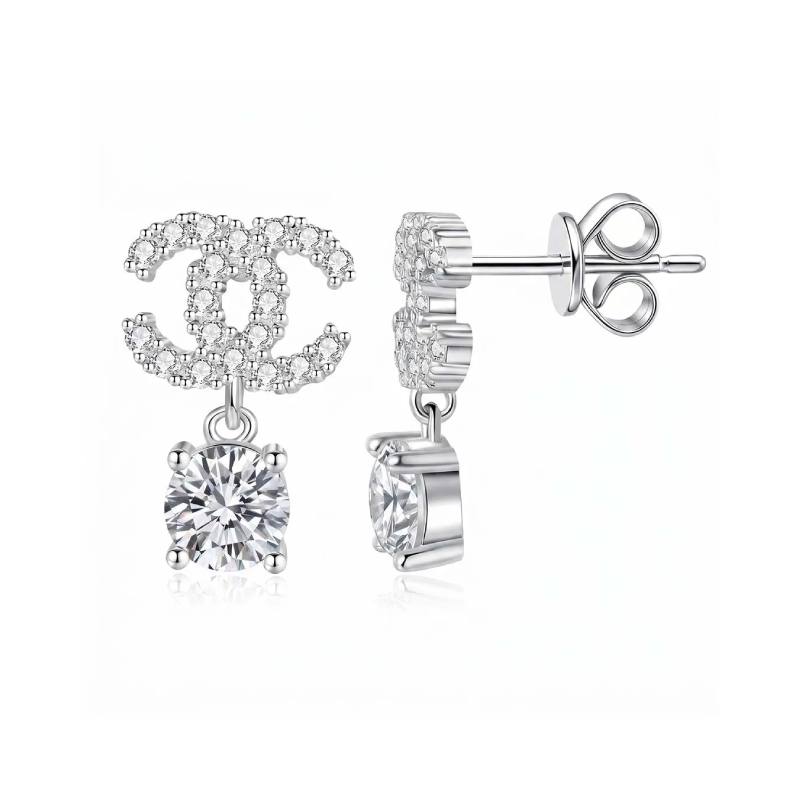 Double C Moissanite Drop Earrings