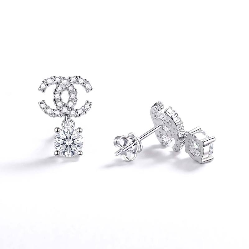 Double C Moissanite Drop Earrings