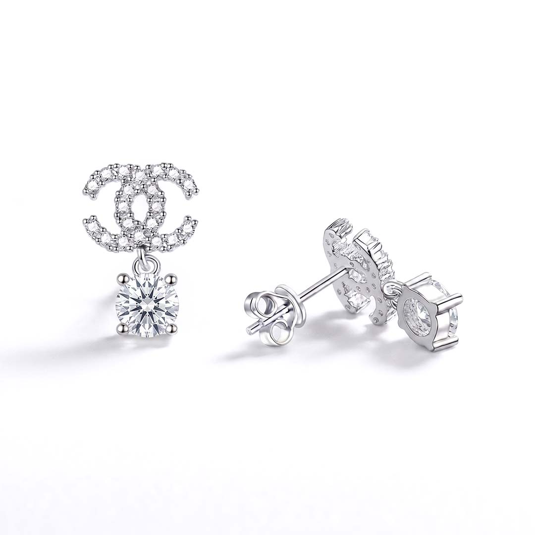 Double C Moissanite Drop Earrings