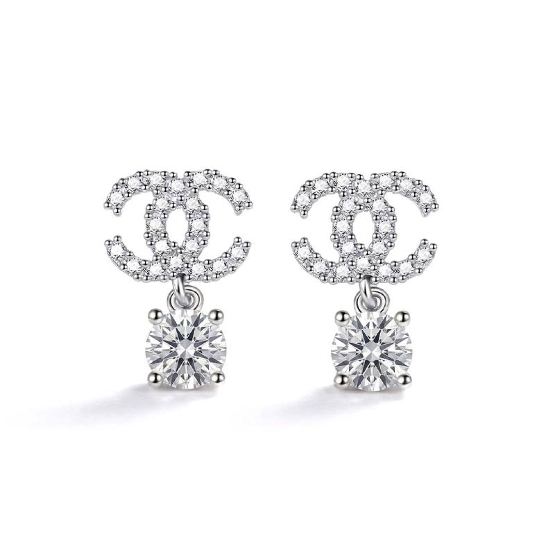 Double C Moissanite Drop Earrings