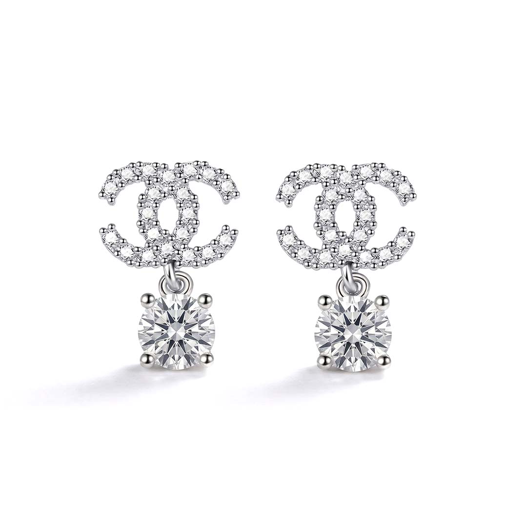 Double C Moissanite Drop Earrings