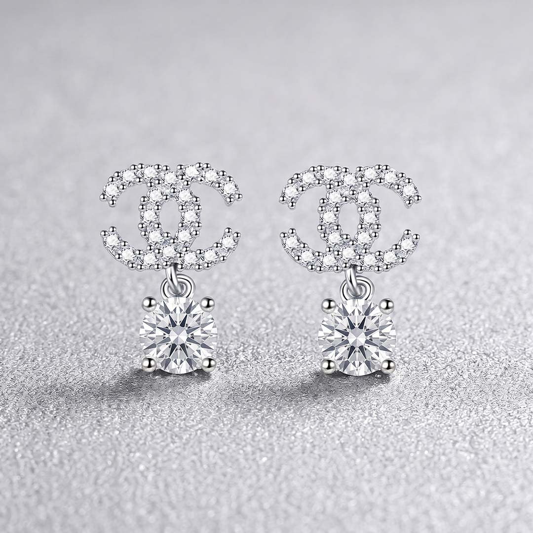 Double C Moissanite Drop Earrings