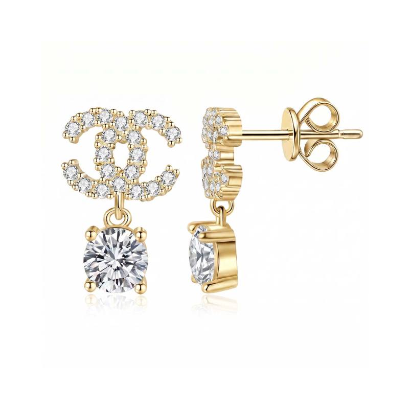 Double C Moissanite Drop Earrings