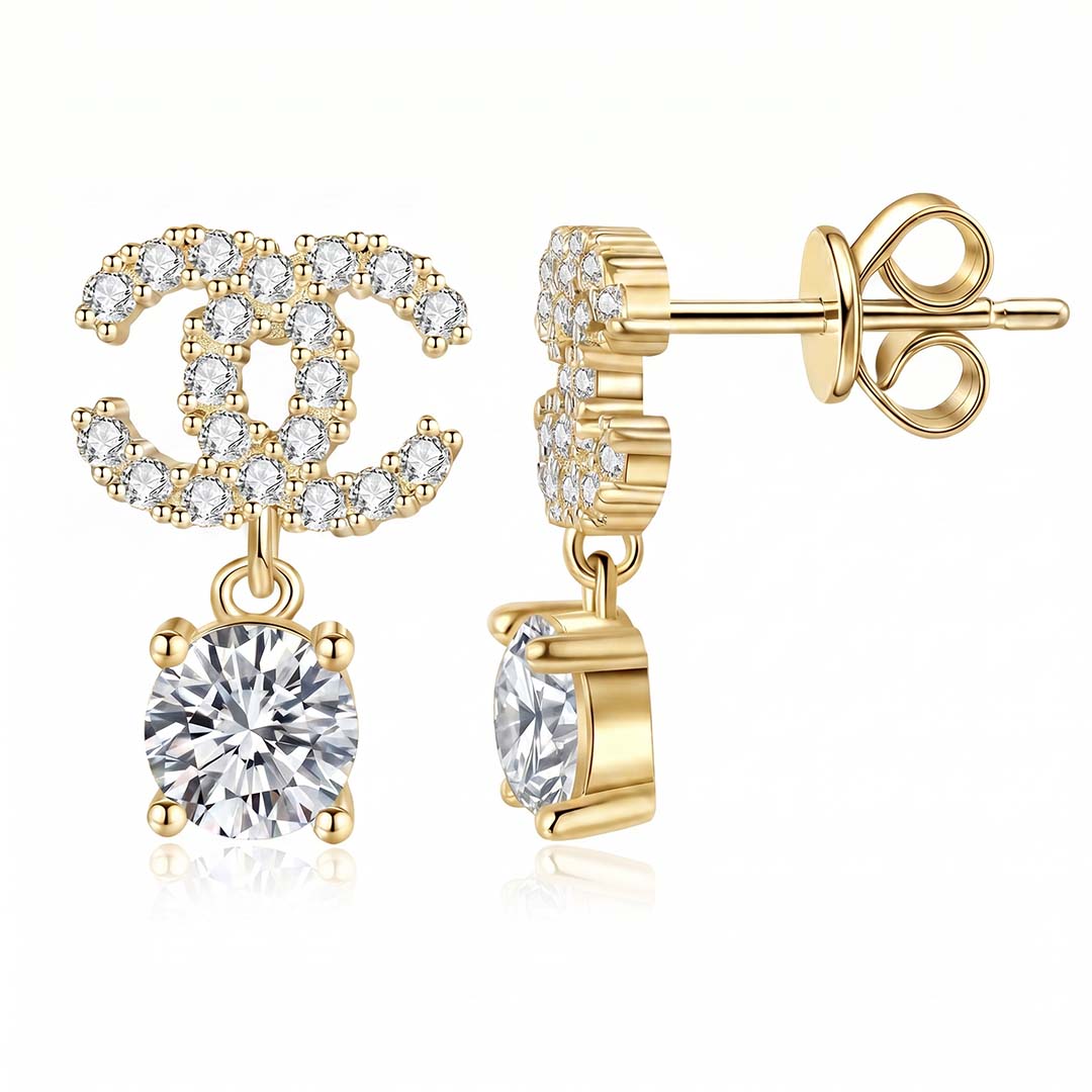 Double C Moissanite Drop Earrings