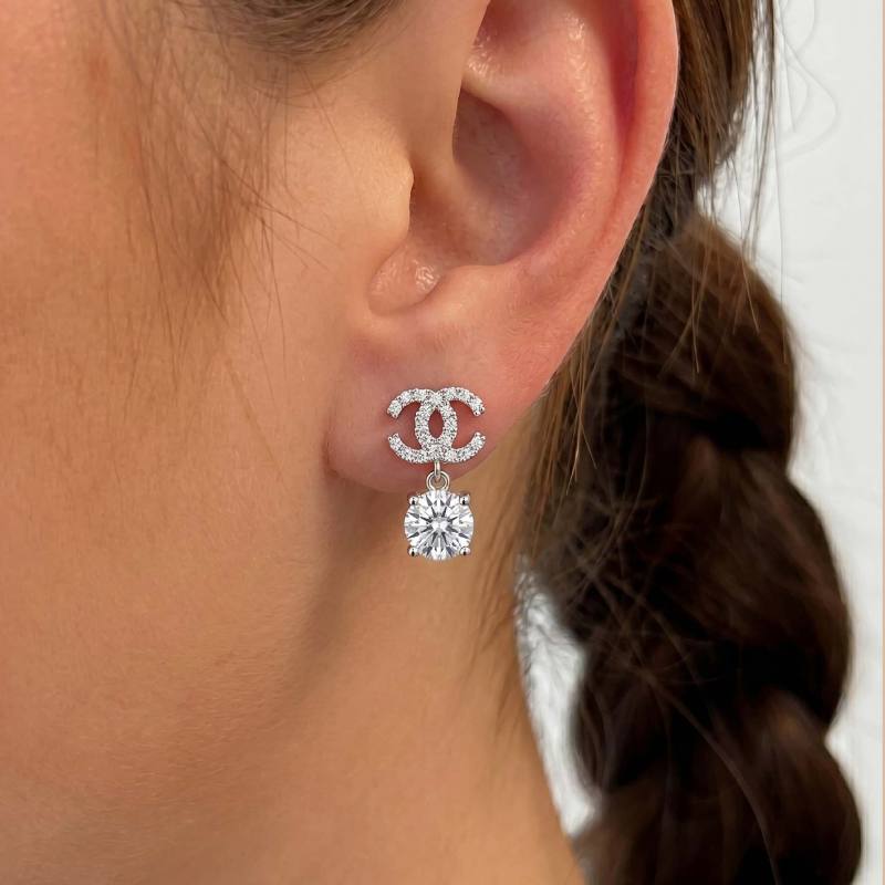 Double C Moissanite Drop Earrings