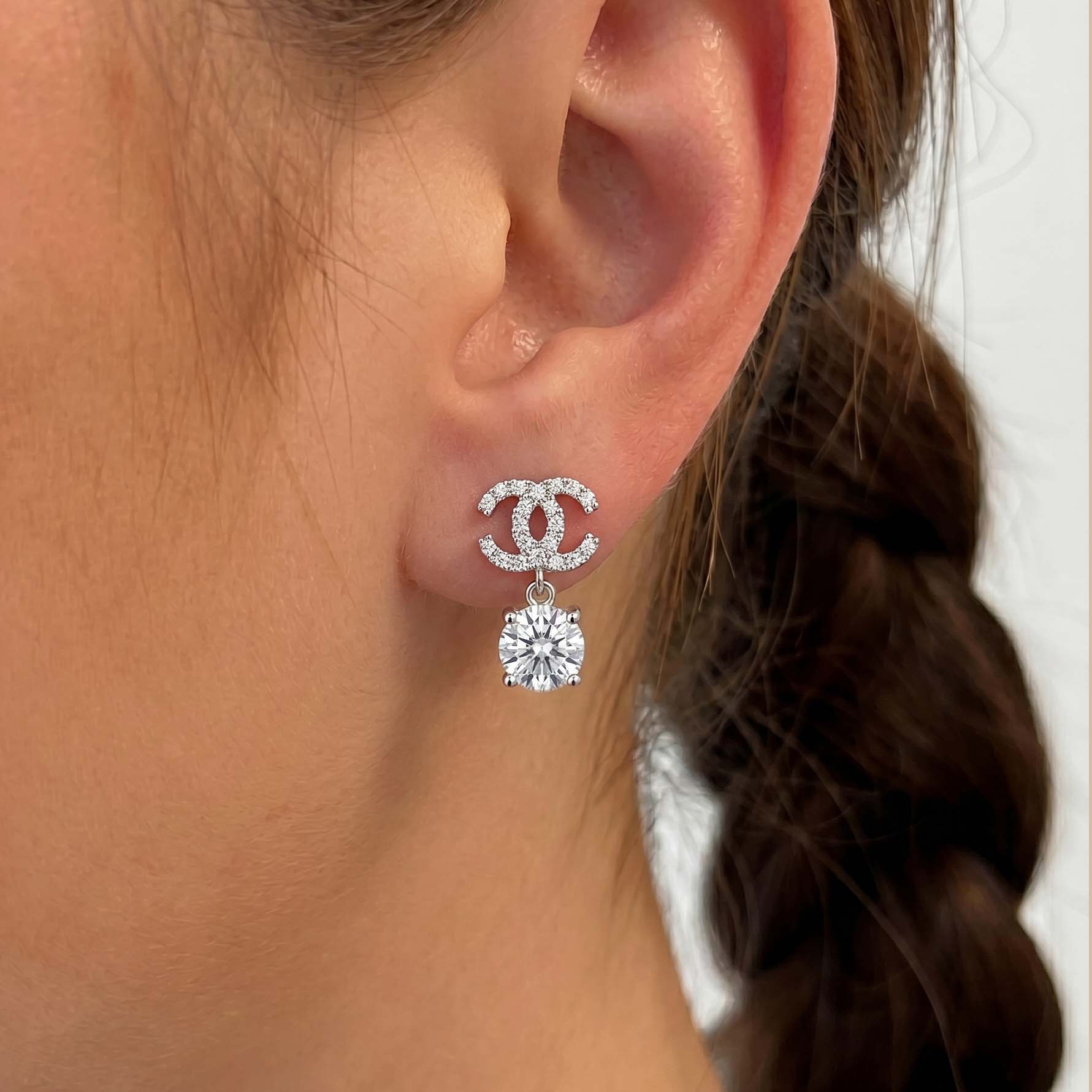 Double C Moissanite Drop Earrings