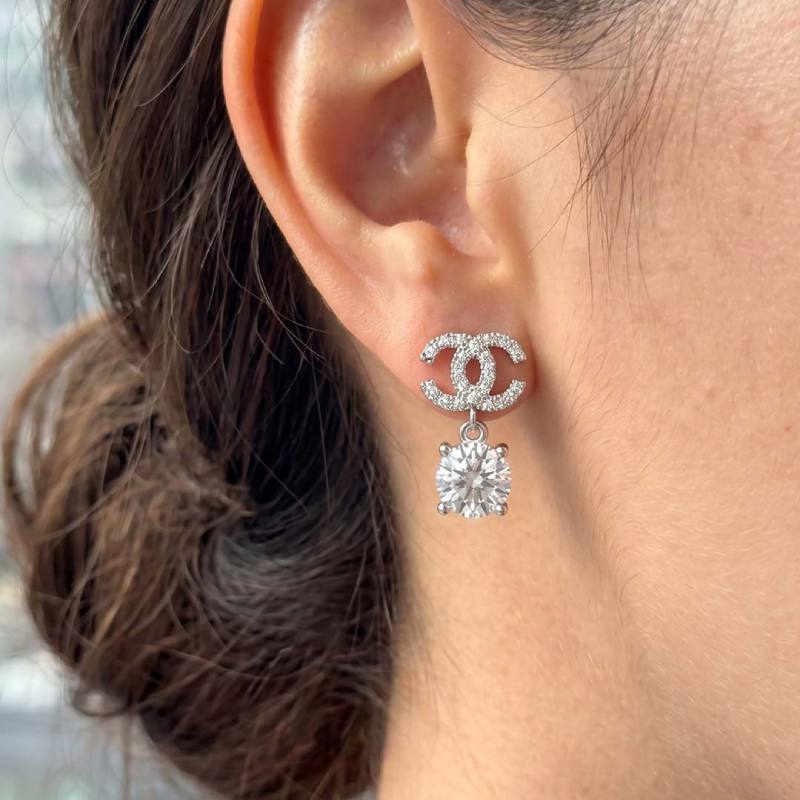 Double C Moissanite Drop Earrings