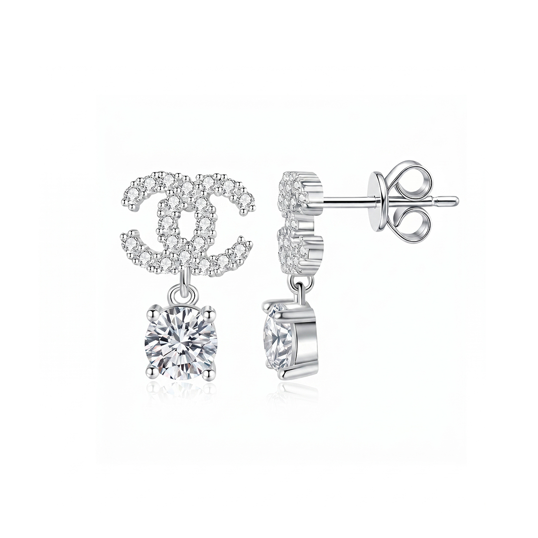 Double C Moissanite Drop Earrings
