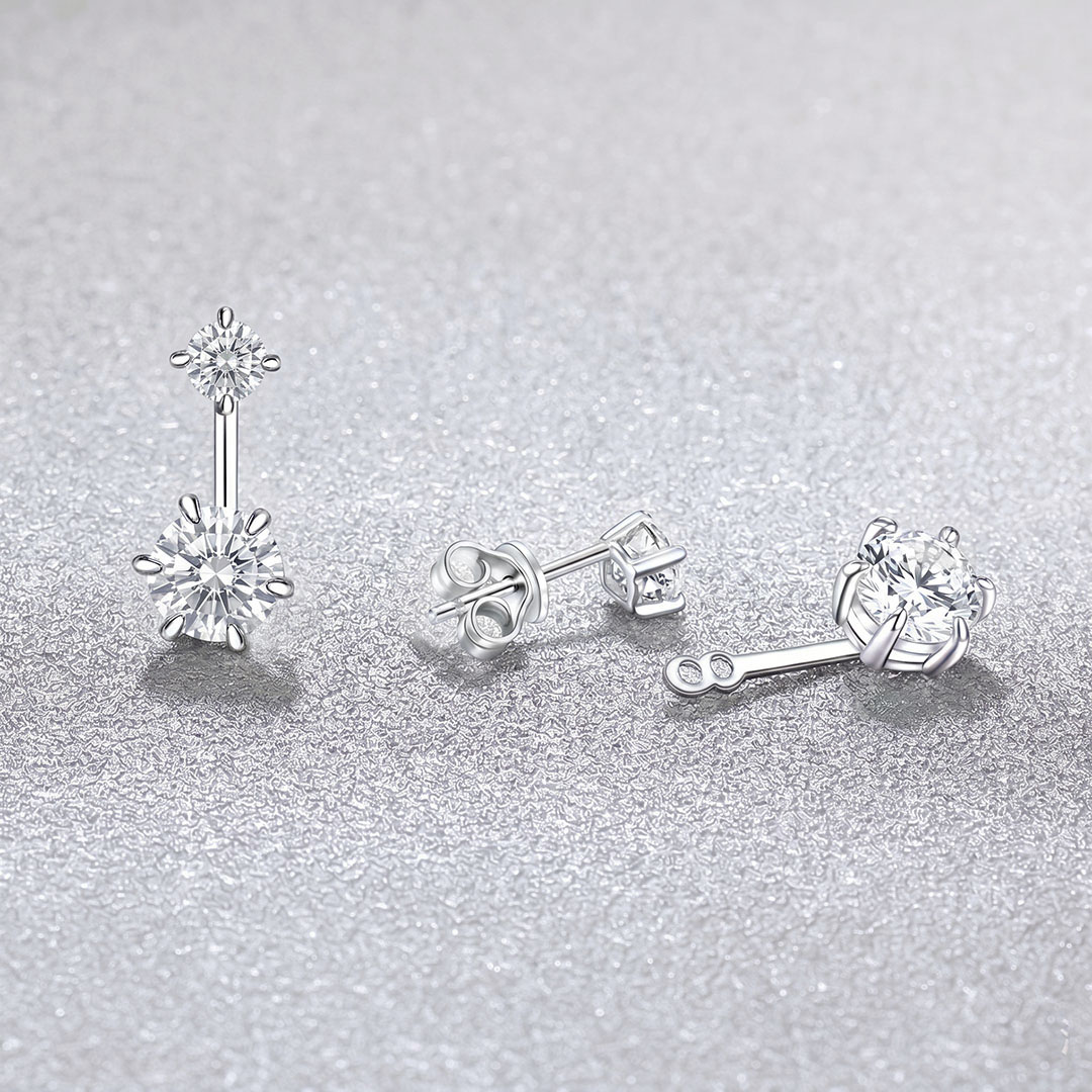 Duo Round Moissanite Stud Earrings