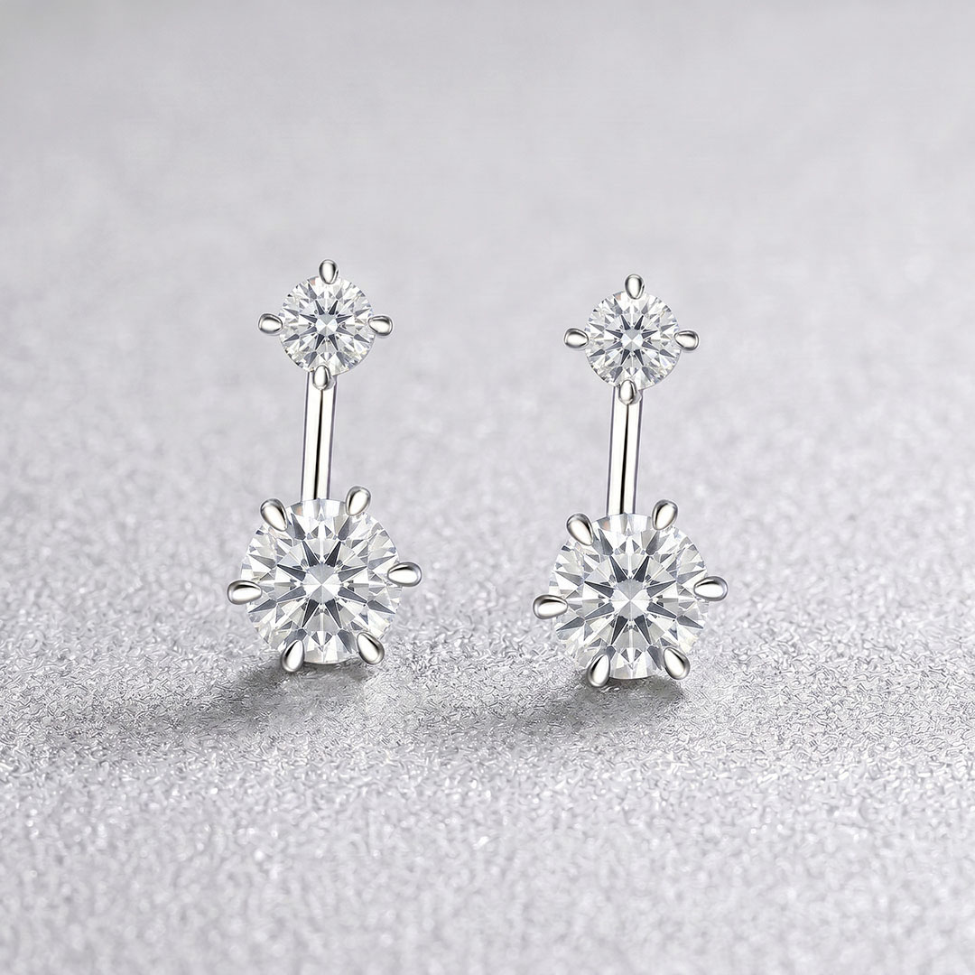 Duo Round Moissanite Stud Earrings