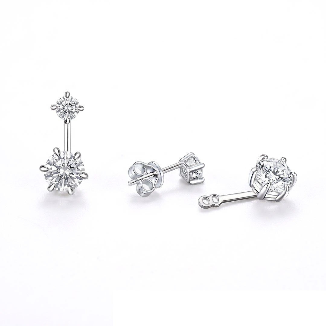 Duo Round Moissanite Stud Earrings