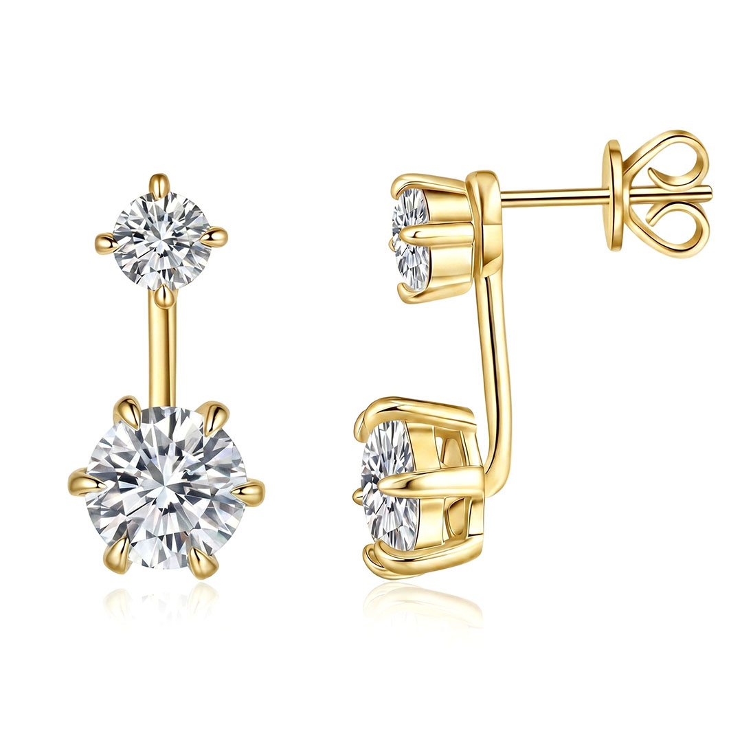 Duo Round Moissanite Stud Earrings
