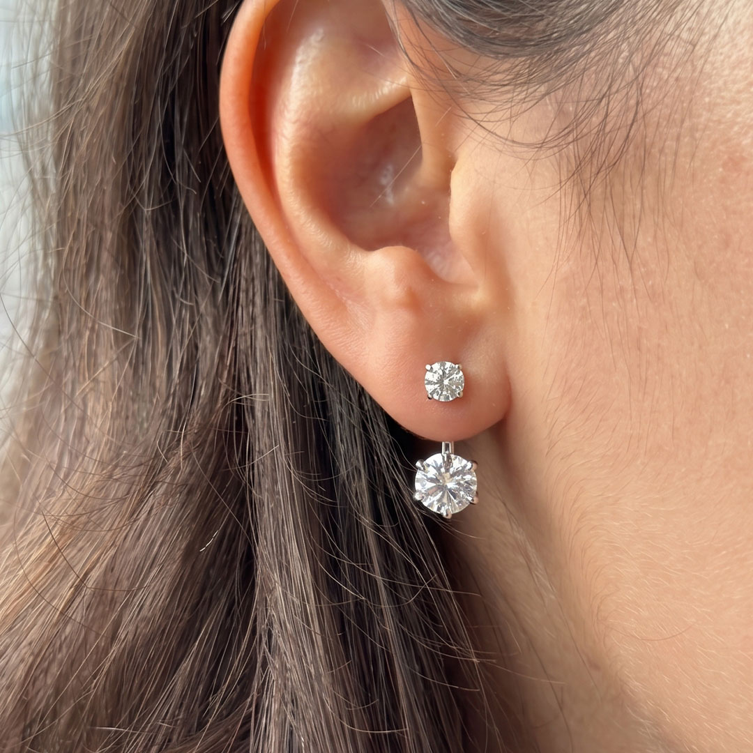 Duo Round Moissanite Stud Earrings