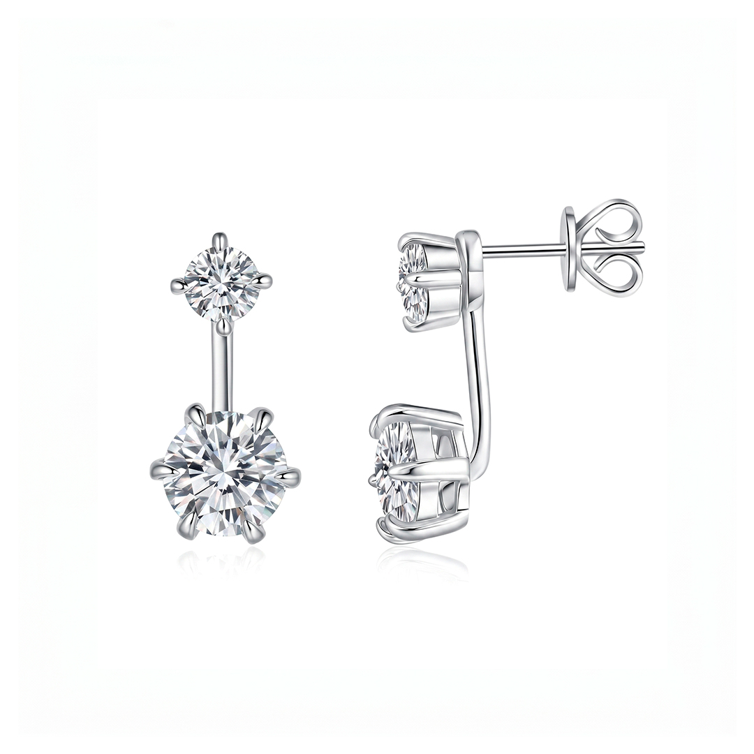 Duo Round Moissanite Stud Earrings