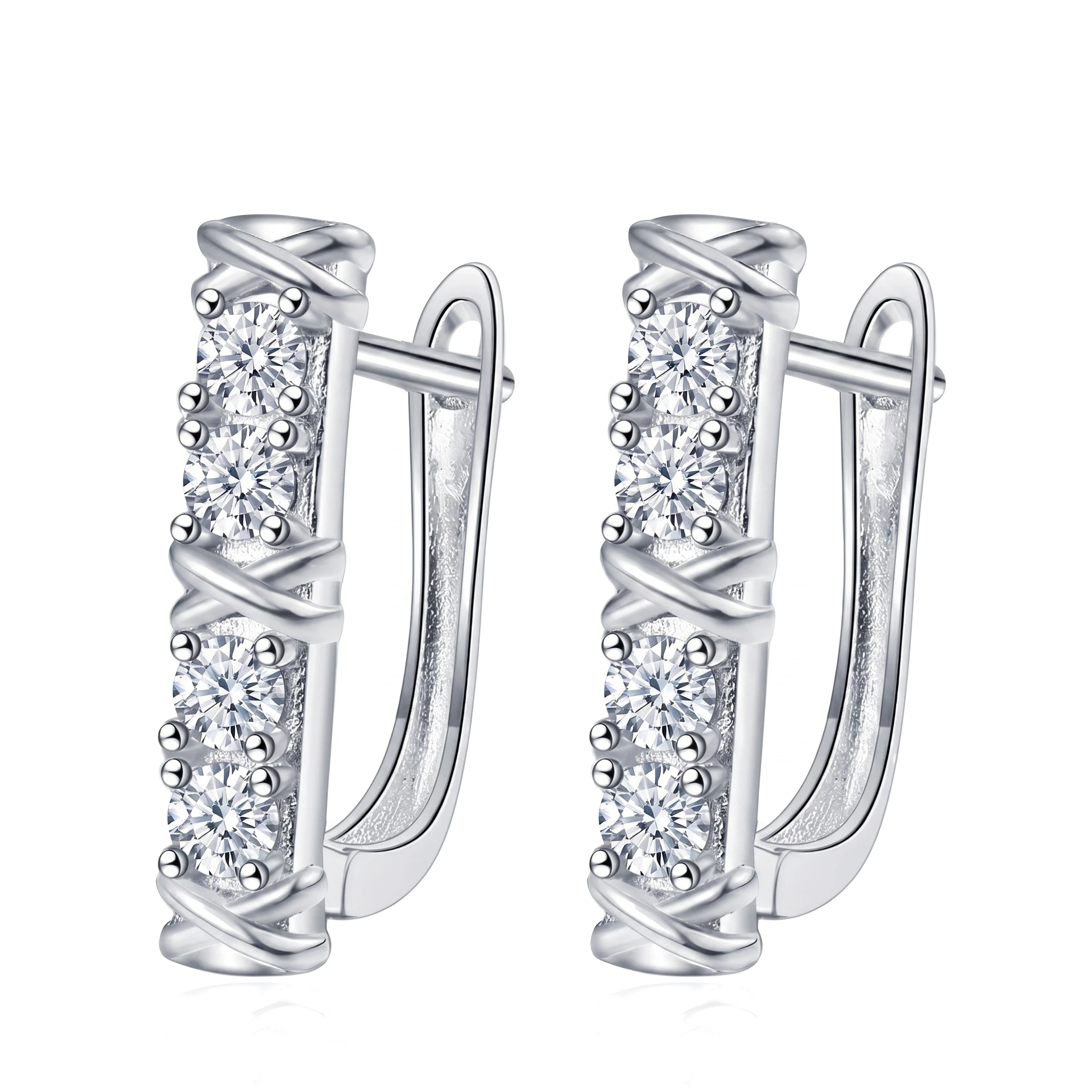 X Relief Moissanite Hoop Earrings