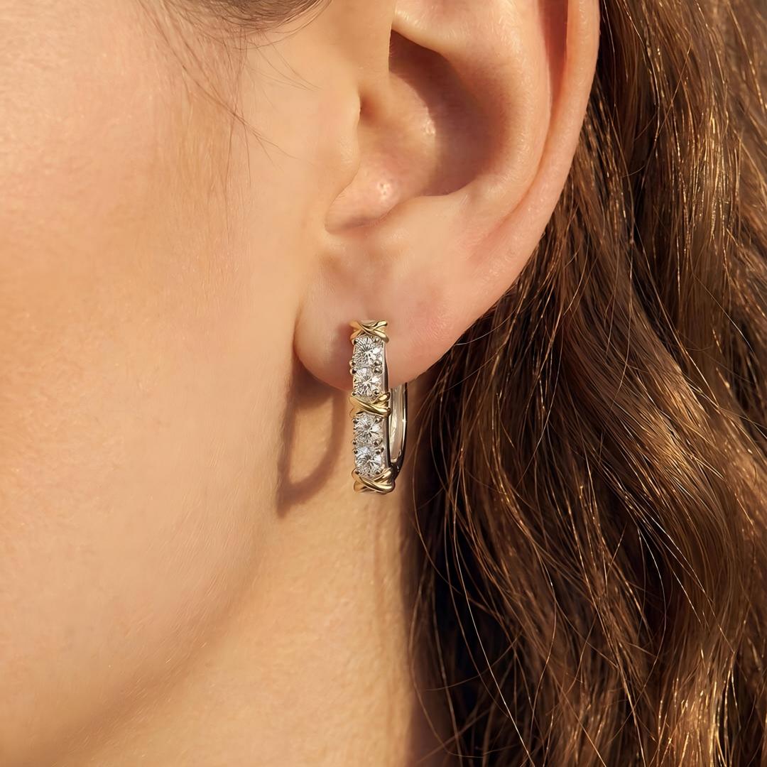 X Relief Moissanite Hoop Earrings