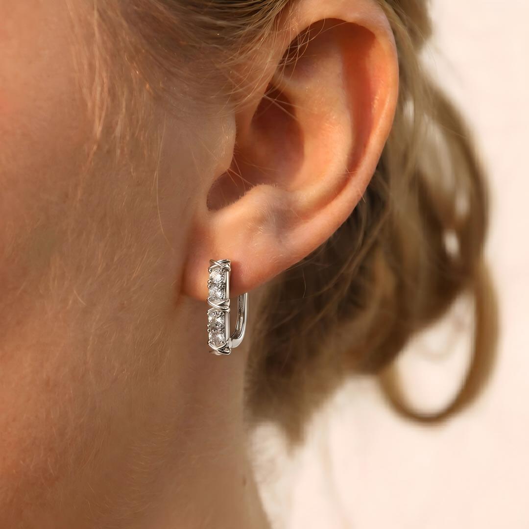 X Relief Moissanite Hoop Earrings