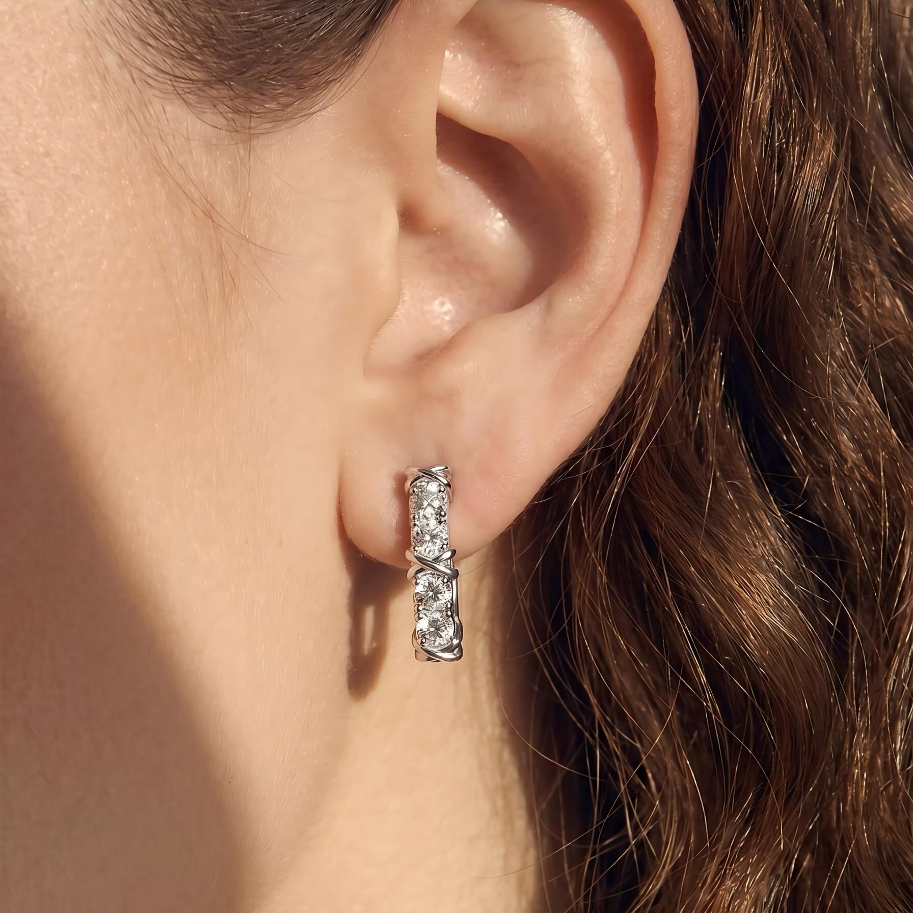 X Relief Moissanite Hoop Earrings