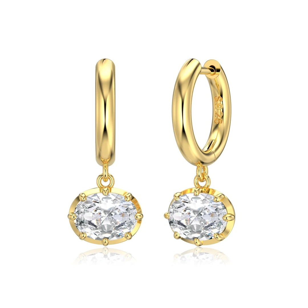 Eight-Prong Oval Moissanite Hoop Earrings