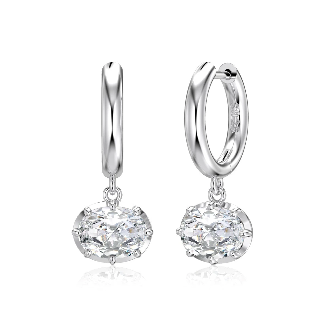 Eight-Prong Oval Moissanite Hoop Earrings