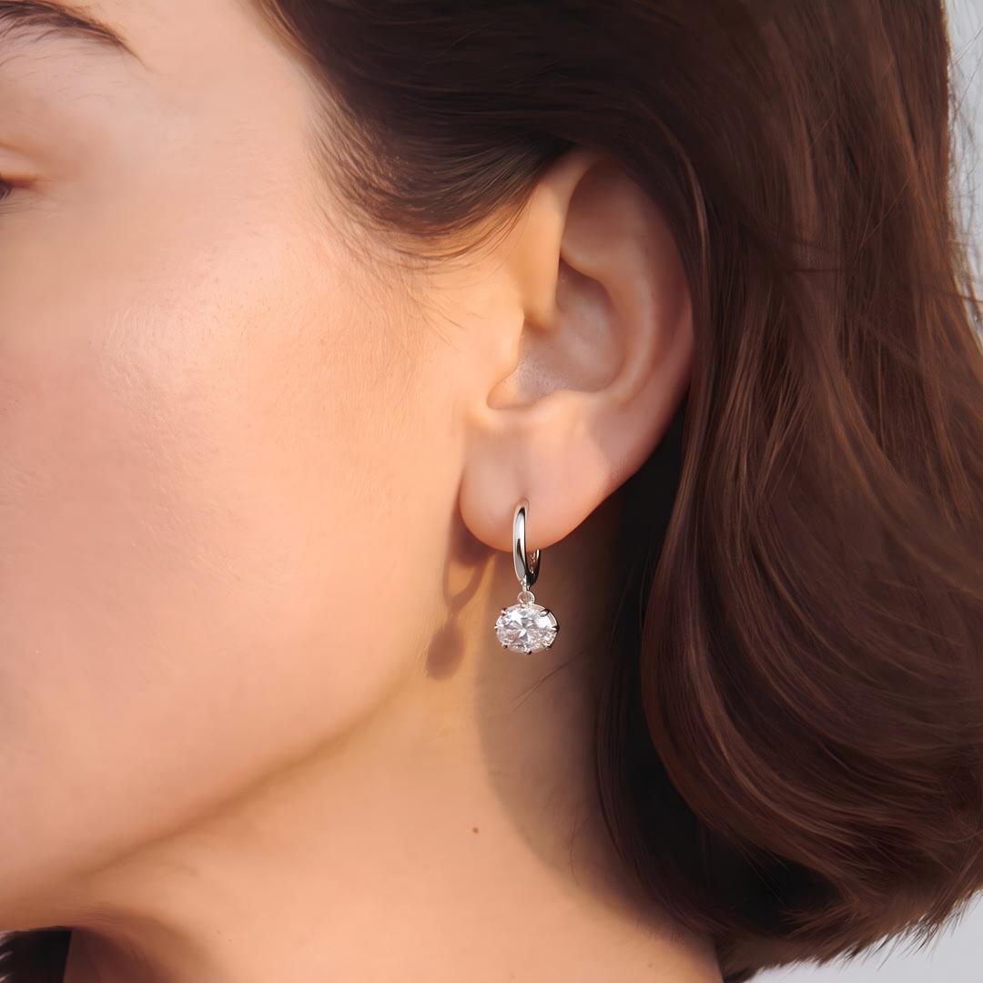 Eight-Prong Oval Moissanite Hoop Earrings