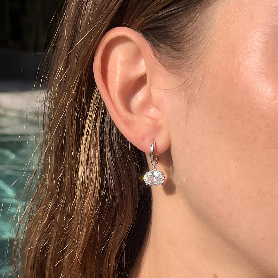 Eight-Prong Oval Moissanite Hoop Earrings