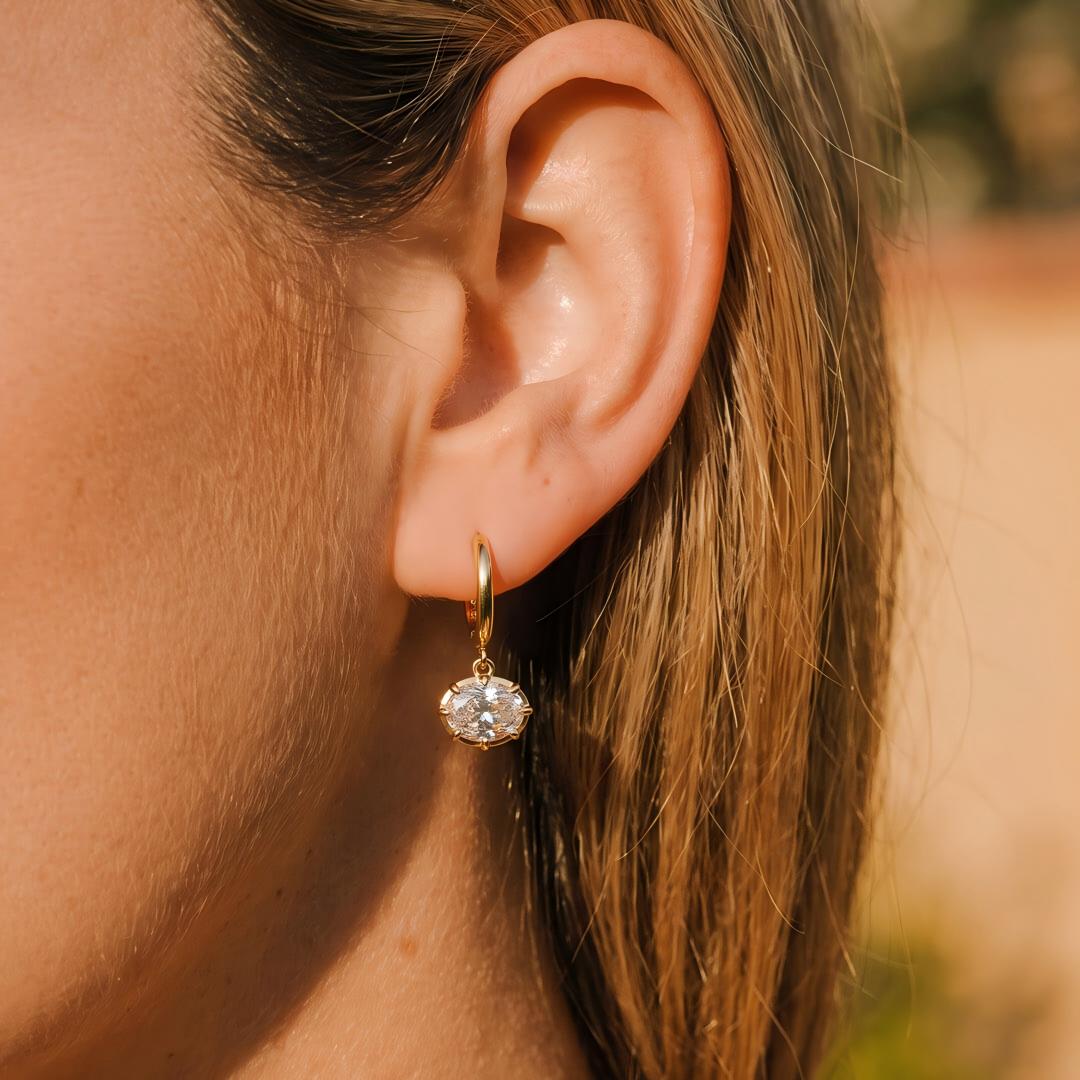 Eight-Prong Oval Moissanite Hoop Earrings