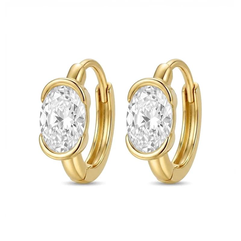 Half Bezel Oval Moissanite Hoop Earrings