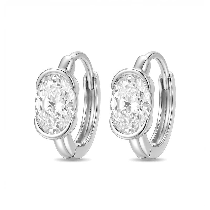 Half Bezel Oval Moissanite Hoop Earrings