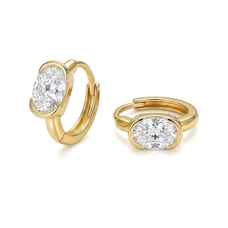 Half Bezel Oval Moissanite Hoop Earrings