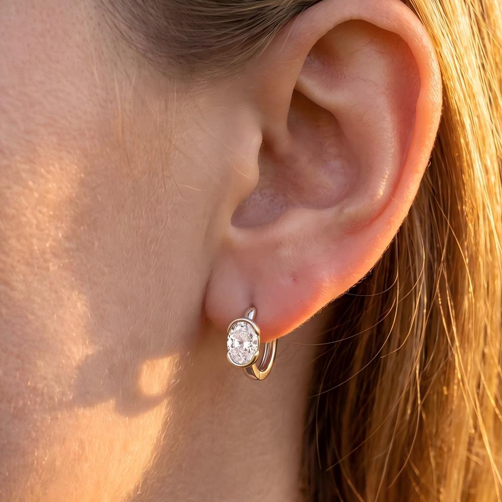 Half Bezel Oval Moissanite Hoop Earrings