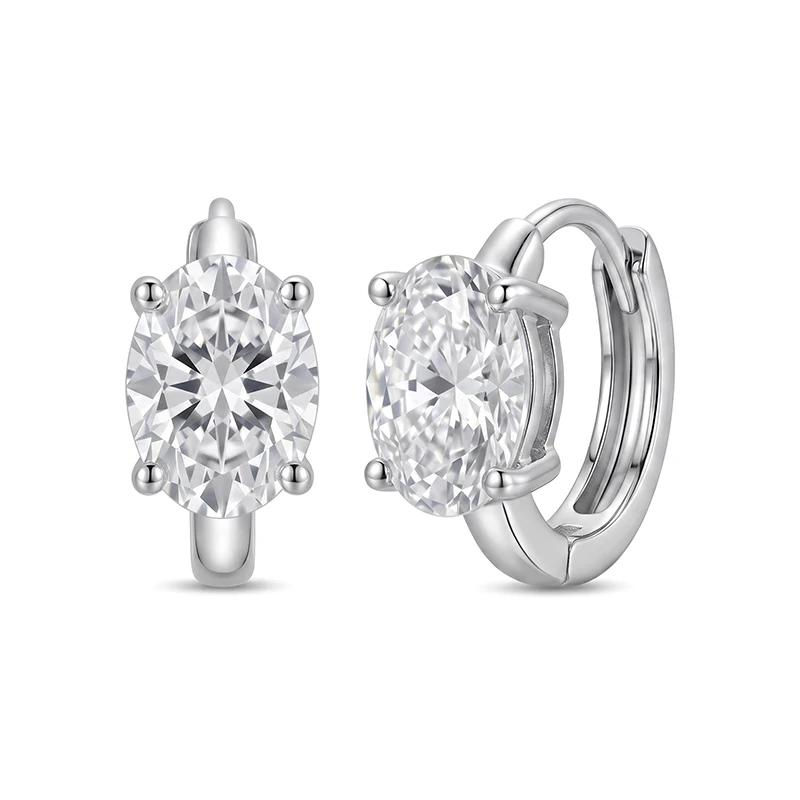 Four-Prong Oval Moissanite Hoop Earrings