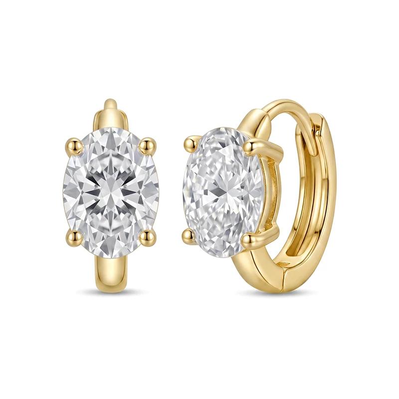 Four-Prong Oval Moissanite Hoop Earrings
