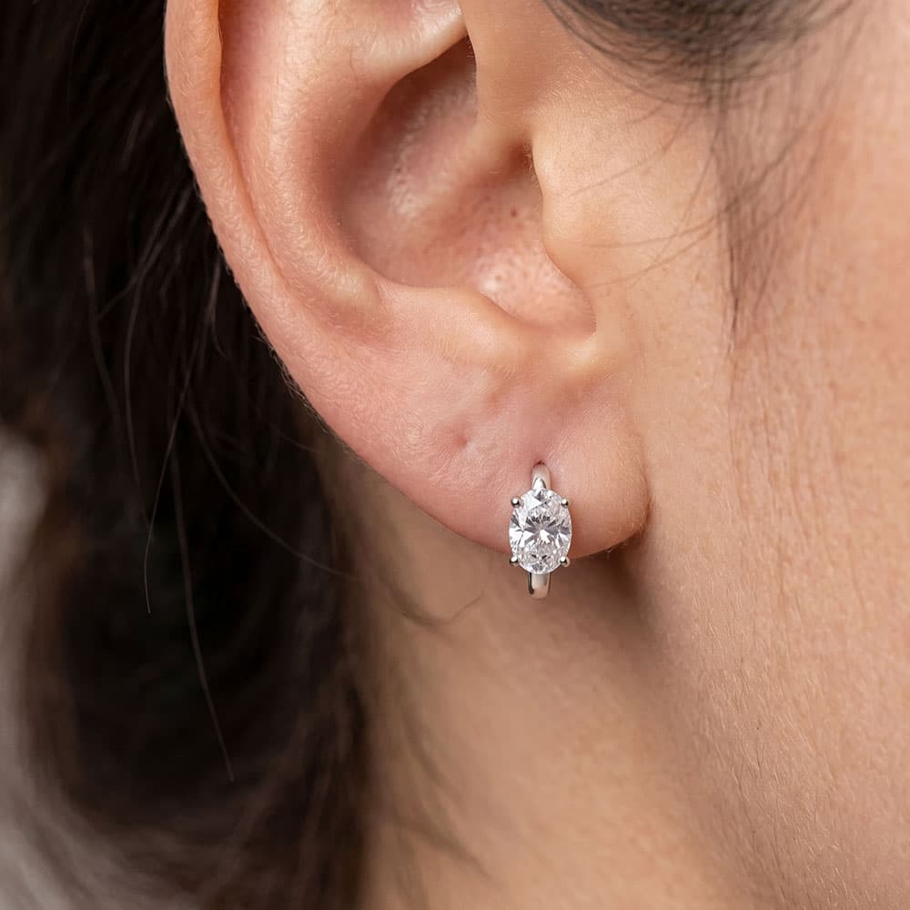 Four-Prong Oval Moissanite Hoop Earrings