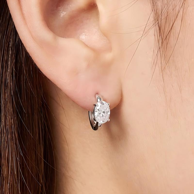 Four-Prong Oval Moissanite Hoop Earrings