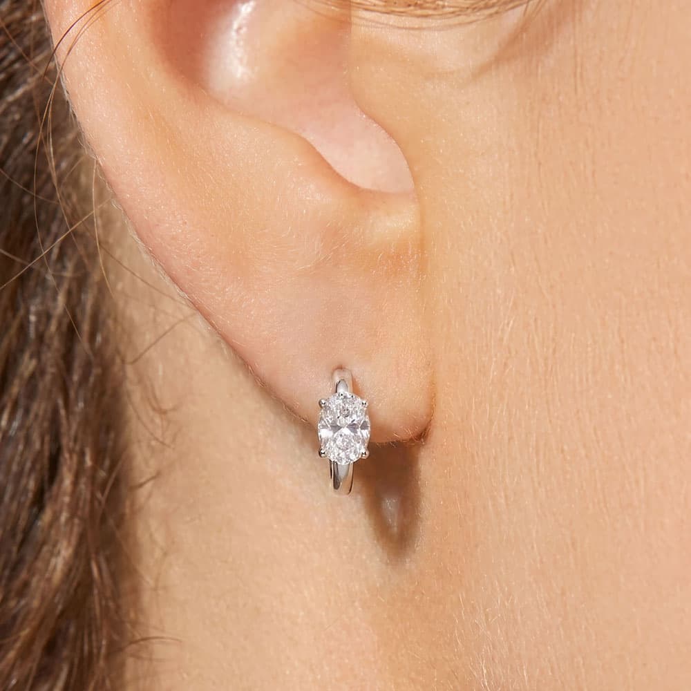 Four-Prong Oval Moissanite Hoop Earrings