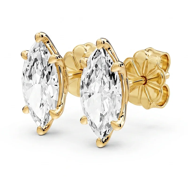 Six-Prong Marquise Moissanite Stud Earrings